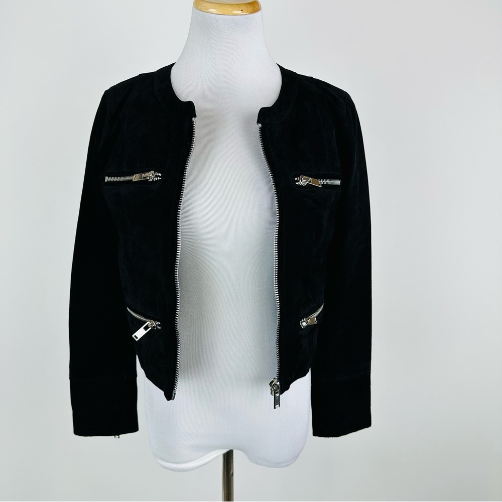 Chaser Black Suede Jacket Moto Silver Detail Size XS